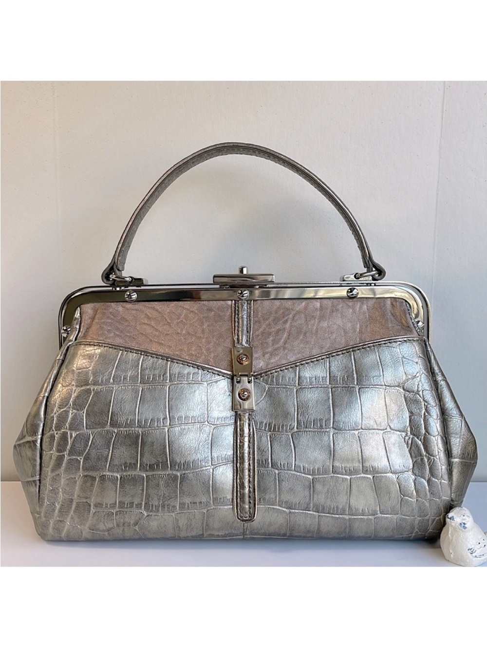 Henri Bendel Starlet Frame Satchel Croc Metallic Multi